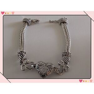 Lia Sophia Retired Love Dust Silver Pave Crystal Heart Link Bracelet